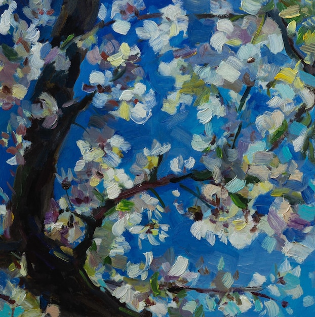 Pittura a olio dell'albero in fiore