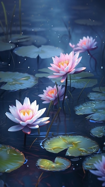 Blooming waterlily flowers with drops of water closeup background ai generated