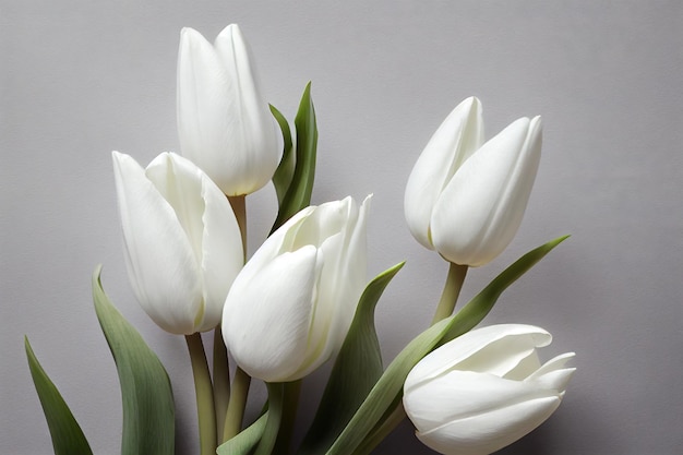 Photo blooming white buds of spring tulip flower