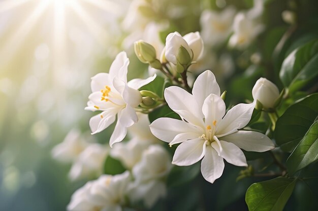 Blooming white flowers on a sunny day