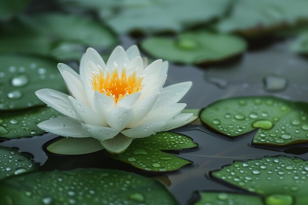 Blooming white water lily on pond