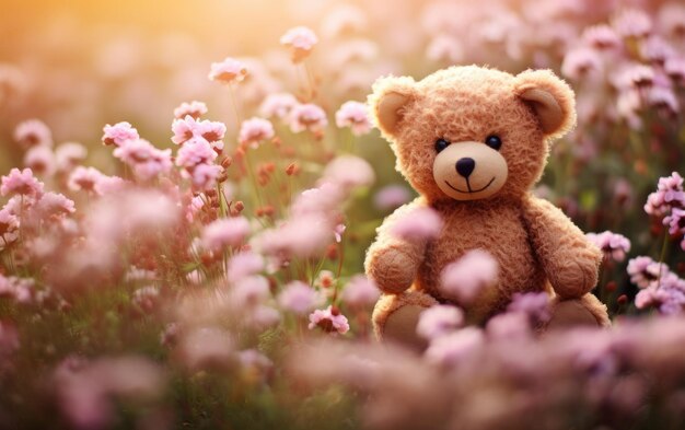 Blooming Wildflowers Surround Playful Teddy