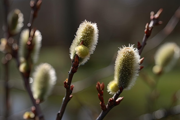 Blooming willow buds Generative AI