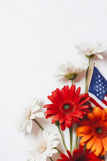 Foto blooming with pride american flag color flowers op een witte achtergrond ideaal voor kopieerruimte