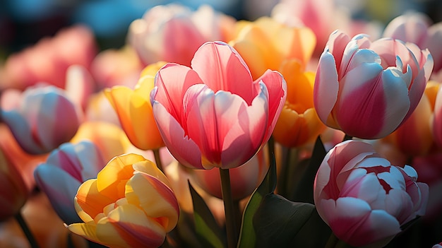 Цветущие поля ярких тюльпанов, окутывающие великолепие Голландии