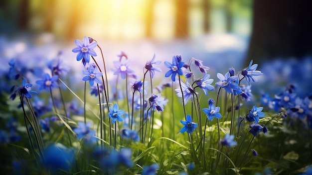 Blooms of the Season Beautiful Meadow with Blue Flowers in Summer or Spring