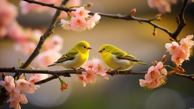 Photo blossom branch tree with birds