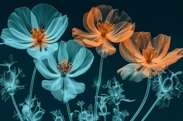 花、花、美しい自然、花、花、背景、パターン、春、葉、x 線、生成 AI