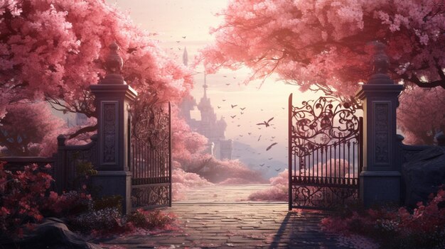 Foto blossom garden gate sullo sfondo