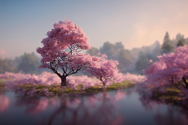 Albero di sakura in fiore su sfondo della natura fiori di ciliegio primaverili che sbocciano sullo sfondo