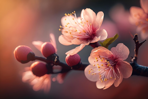 春の花 桜の木 春の花 ピンクの花の木 ジェネレーティブ AI