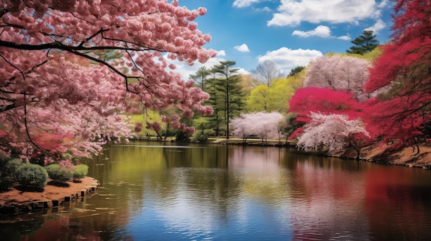 Blossom spring island pond landscape