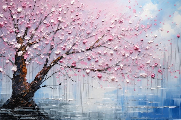 Photo blossom in texture sakura palette knife painting