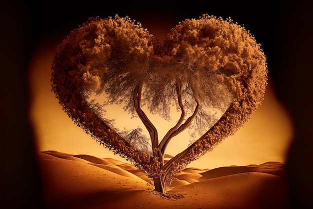 Blossom tree in heart shape with happiness