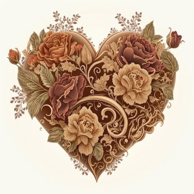 Blossom vintage heart made from roses passion image isolated white background