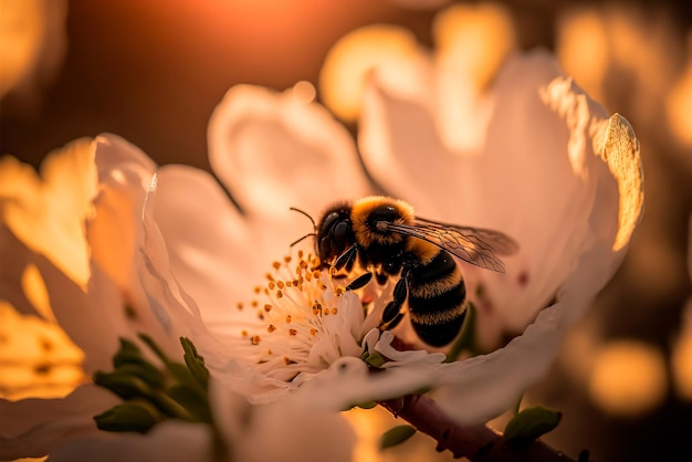 Blossom with bee close-up