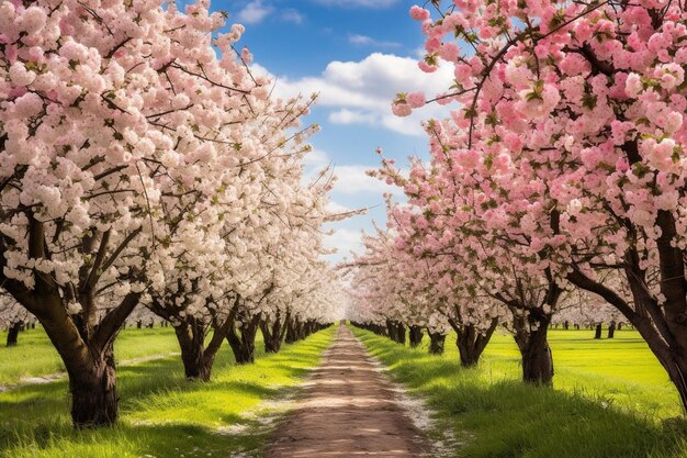 Blossoming Apple Orchard in Spring