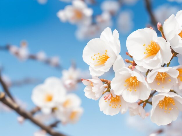 Blossoming apricot panoramic shot of flowering apricot branches