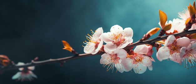 Blossoming apricot tree branches with copy space web banner