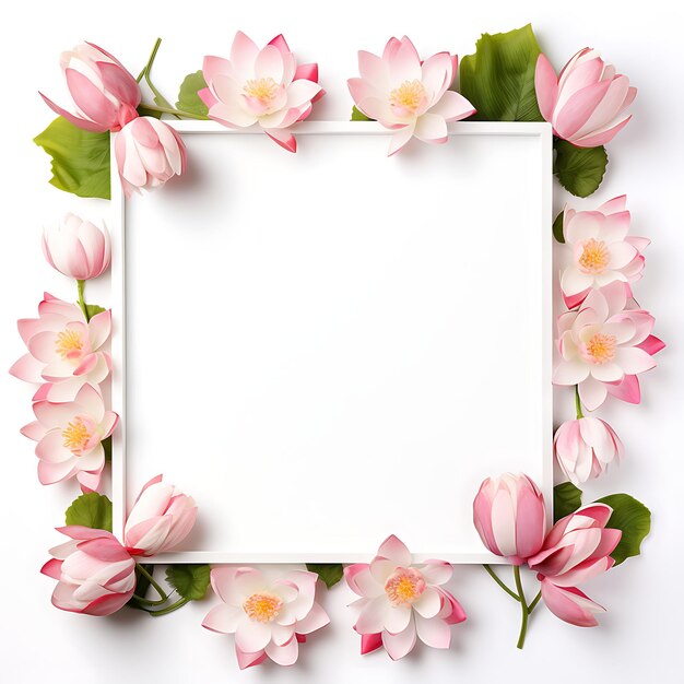 Blossoming Beauty Captivating Frame Background of Leaves and Flowers for Exquisite Decorative Touch