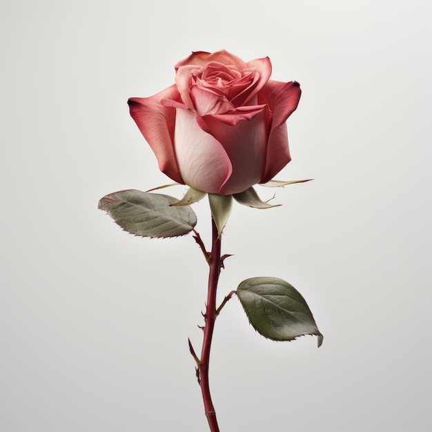 Blossoming Beauty A Delicately Unfolding Realistic Rose Bud on a White Canvas