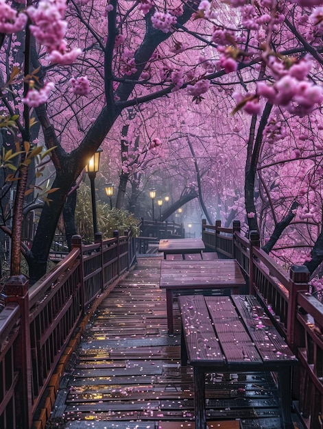 Blossoming beauty enchanting cherry trees in full bloom painting the landscape with vibrant hues of pink and white creating a stunning display of natural elegance and springtime charm