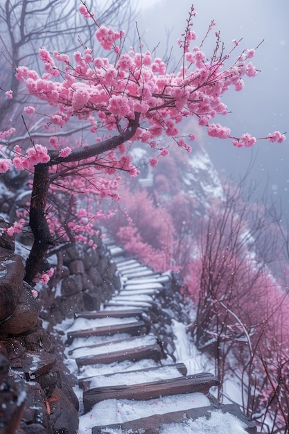 Blossoming beauty enchanting cherry trees in full bloom painting the landscape with vibrant hues of pink and white creating a stunning display of natural elegance and springtime charm