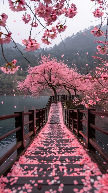 Blossoming beauty enchanting cherry trees in full bloom painting the landscape with vibrant hues of pink and white creating a stunning display of natural elegance and springtime charm