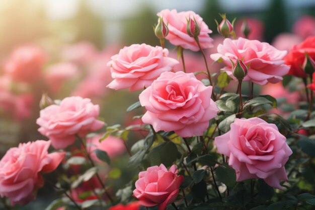 鮮やかなピンクのバラの花が麗な庭園でく AR 32