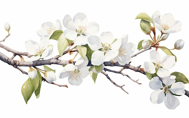 Blossoming Beauty Watercolor Illustration of White Flowers on a Tree Vector