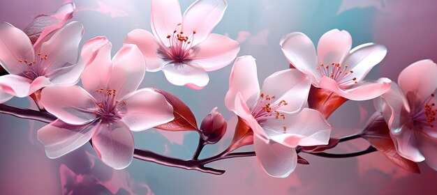 Foto ramo di sakura in fiore su uno sfondo blu illustrazione 3d