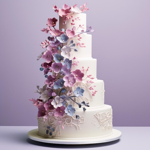 꽃이 만발한 우아함 꽃에서 영감을 받은 다층 웨딩 케이크