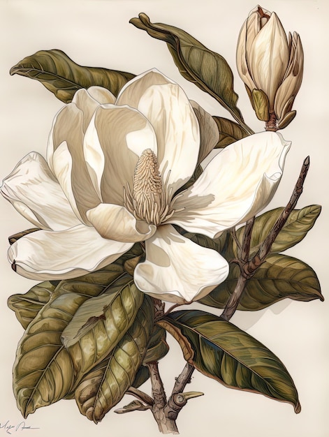 꽃이 만발한 우아함 Midjourney Magnolia Painting by Rachel Kline in the Style of