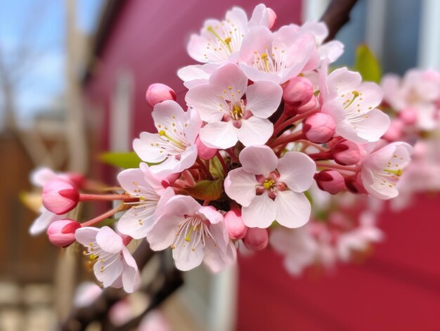 Blossoming fruit trees in a backyard