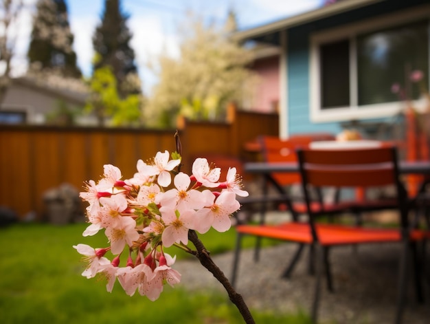 Photo blossoming fruit trees in a backyard