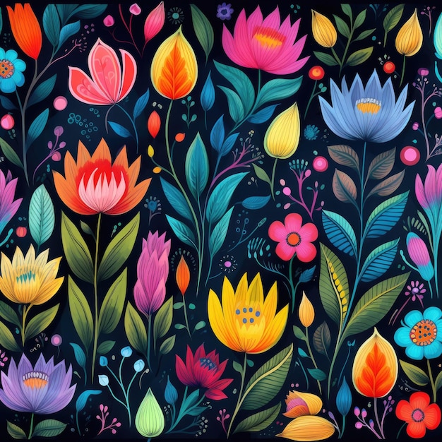 開花する色合い 鮮やかに描かれた花のパターン