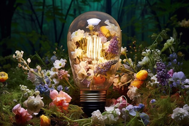 Blossoming Lightbulb Filled with Small Flowers