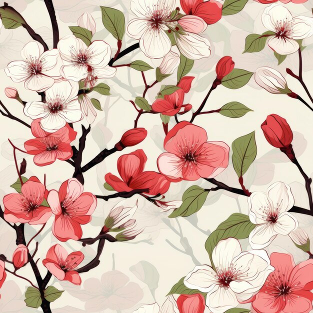 Blossoming Modernity Embracing Flat Line Work Wallpaper with Apple Blossoms