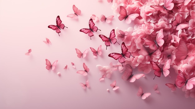 Photo blossoming sakura flowers and flying butterfly against beautiful background macro in wildlife soft focus elegant artistic image nature scene beauty of environment generative ai