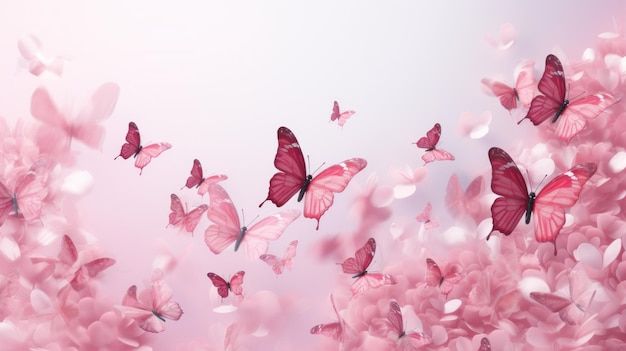 Photo blossoming sakura flowers and flying butterfly against beautiful background macro in wildlife soft focus elegant artistic image nature scene beauty of environment generative ai