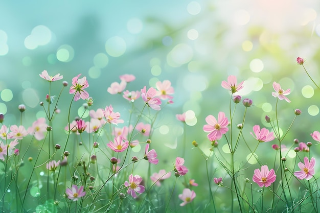 く春の花と葉の背景