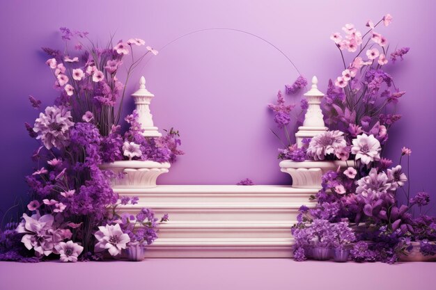 Blossoms in bloom a floral podium extravaganza amidst a purple landscape