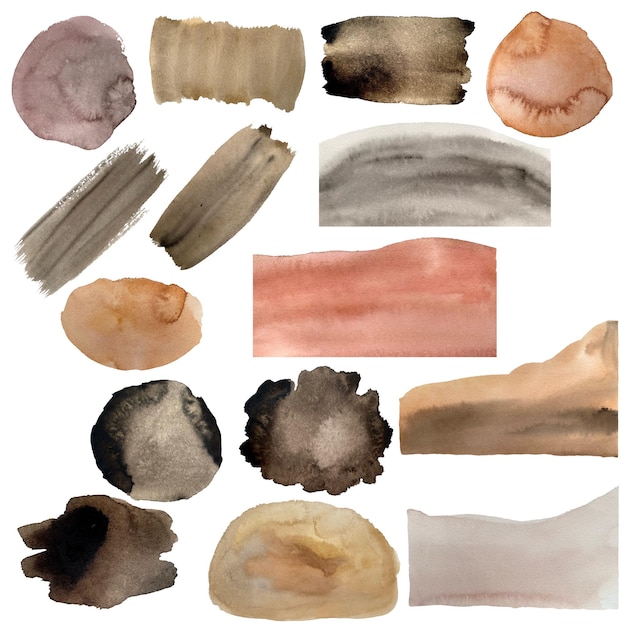 Blot stroke background brush set. A watercolor illustration. Hand drawn texture. Isolated white back