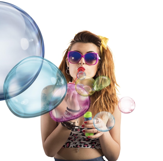 Photo blowing colored bubbles