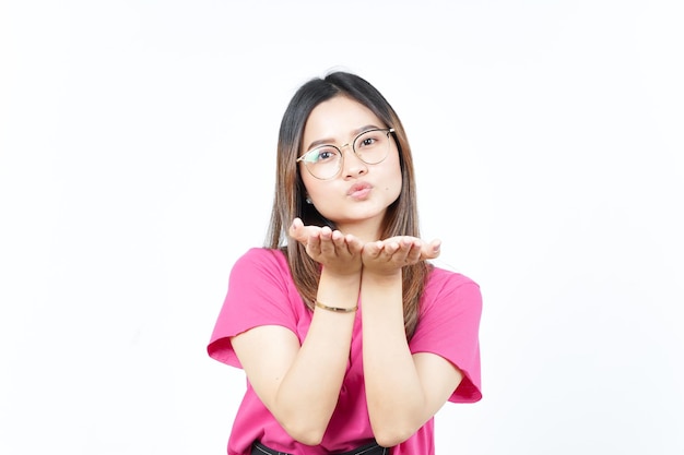 Blowing Kiss Of Beautiful Asian Woman Isolated On White Background