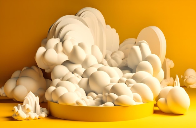 Blown snow white clouds floating over a yellow stand