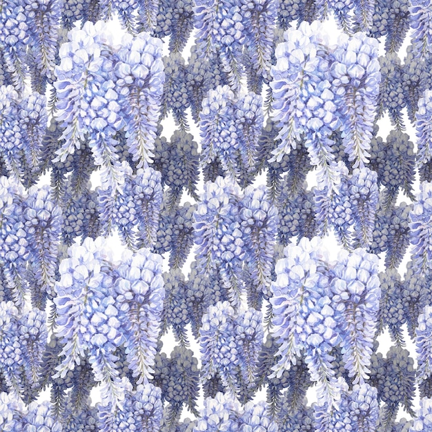 Photo blu and blue flowers hand drawn watercolor seamless pattern