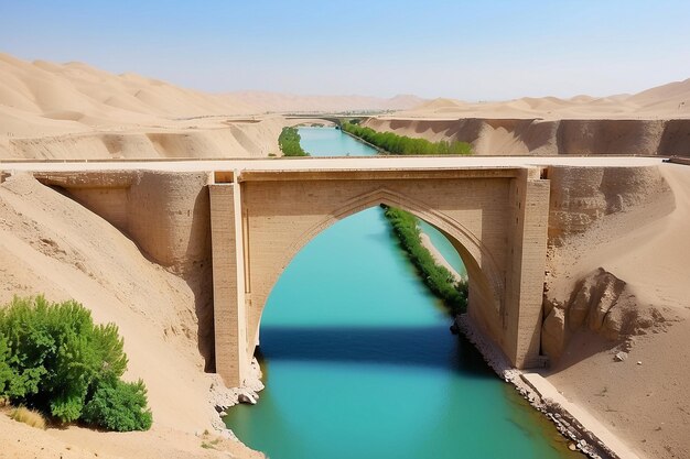 Photo blu in iran the old bridge and the river antique construction near nature