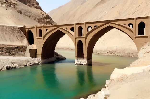 Photo blu in iran the old bridge and the river antique construction near nature