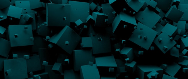 Blue 3 d cubes background, panoramic image